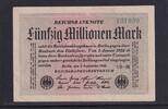 Weimarer Republik, Reichsbank, 50 Millionen Mark Ro.108l, DEU-123a, Papier weiß, Wz. Gitter, FZ: UB schwarz, KN: grün, -