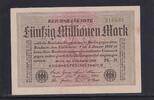 Weimarer Republik, Reichsbank, 50 Millionen Mark Ro.108l, DEU-123a, Papier weiß, Wz. Gitter, FZ: PR schwarz, KN: grün, -