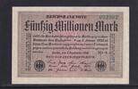 Weimarer Republik, Reichsbank, 50 Millionen Mark Ro.108h, DEU-123c, Papier weiß, Wz. Ringe, FZ: SD schwarz, KN: grün, -
