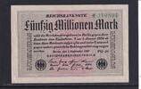 Weimarer Republik, Reichsbank, 50 Millionen Mark Ro.108h, DEU-123c, Papier weiß, Wz. Ringe, FZ: PG schwarz, KN: grün, -