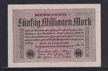 Weimarer Republik, Reichsbank, 50 Millionen Mark Ro.108h, DEU-123c, Papier weiß, Wz. Ringe, FZ: MM schwarz, KN: grün, -