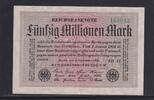 Weimarer Republik, Reichsbank, 50 Millionen Mark Ro.108h, DEU-123c, Papier weiß, Wz. Ringe, FZ: KH schwarz, KN: grün, -