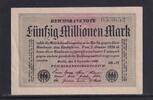 Weimarer Republik, Reichsbank, 50 Millionen Mark Ro.108h, DEU-123c, Papier weiß, Wz. Ringe, FZ: BK schwarz, KN: grün, -
