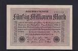 Weimarer Republik, Reichsbank, 50 Millionen Mark Ro.108e, DEU-123h, Papier weiß, KN 6stellig grün, Wz. Hakensterne, FZ:VL, -