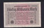Weimarer Republik, Reichsbank, 50 Millionen Mark Ro.108e, DEU-123h, Papier weiß, KN 6stellig grün, Wz. Hakensterne, FZ:RS, -