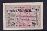 Weimarer Republik, Reichsbank, 50 Millionen Mark Ro.108e, DEU-123h, Papier weiß, KN 6stellig grün, Wz. Hakensterne, FZ:RS, -