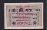 Weimarer Republik, Reichsbank, 50 Millionen Mark Ro.108e, DEU-123h, Papier weiß, KN 6stellig grün, Wz. Hakensterne, FZ:RW, -