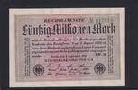 Weimarer Republik, Reichsbank, 50 Millionen Mark Ro.108e, DEU-123h, Papier weiß, KN 6stellig grün, Wz. Hakensterne, FZ:RW, -