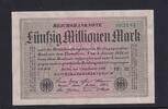Weimarer Republik, Reichsbank, 50 Millionen Mark Ro.108e, DEU-123h, Papier weiß, KN 6stellig grün, Wz. Hakensterne, FZ:PR, -