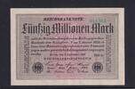 Weimarer Republik, Reichsbank, 50 Millionen Mark Ro.108e, DEU-123h, Papier weiß, KN 6stellig grün, Wz. Hakensterne, FZ:NN, -