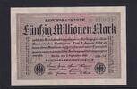 Weimarer Republik, Reichsbank, 50 Millionen Mark Ro.108e, DEU-123h, Papier weiß, KN 6stellig grün, Wz. Hakensterne, FZ:MM, -