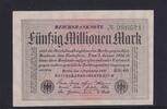 Weimarer Republik, Reichsbank, 50 Millionen Mark Ro.108e, DEU-123h, Papier weiß, KN 6stellig grün, Wz. Hakensterne, FZ:HR, -