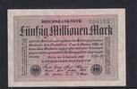 Weimarer Republik, Reichsbank, 50 Millionen Mark Ro.108e, DEU-123h, Papier weiß, KN 6stellig grün, Wz. Hakensterne, FZ:GD, -