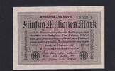 Weimarer Republik, Reichsbank, 50 Millionen Mark Ro.108h, DEU-123c, Papier weiß, KN 6stellig grün, Wz. Ringe, FZ:LE, -