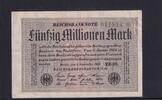 Weimarer Republik, Reichsbank, 50 Millionen Mark Ro.108e, DEU-123f, Papier weiß, KN 6stellig grün, Wz. Hakensterne, FZ:YZ, -