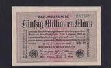 Weimarer Republik, Reichsbank, 50 Millionen Mark Ro.108e, DEU-123h, Papier weiß, KN 6stellig grün, Wz. Hakensterne, FZ:WB, -