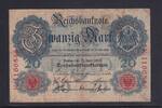 Kaiserreich, Reichsbanknote, 20 Mark Ro.41, DEU-37c, KN 7 stellig, Serie K, Udr. Bst. E, mit Wasserzeichen, -