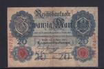Kaiserreich, Reichsbanknote, 20 Mark Ro.40b, DEU-37b, KN 7 stellig, Serie: F, Udr. Bst. M, -