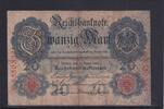 Kaiserreich, Reichsbanknote, 20 Mark Ro.40b, DEU-37b, KN 7 stellig, Serie: F, Udr. Bst. X, -