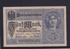 Deutsches Reich, Kaiserreich, 5 Mark Ro.54c, DEU-61b, Udr. grauviolett, KN 8 stellig, Serie: X, -