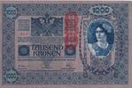 Österreich 1000 Kronen mit Aufdruck DEUTSCHÖSTERREICH, senkrecht, -