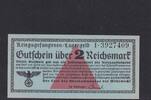 2 Reichsmark o.D. (1939-1944) Drittes Reich, Deutsche Wehrmacht, Kriegsgefangenenlagergeld, Ro.519a, DWM-24, KN mit Serie: 1 davor, leicht gebrau...