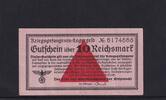 10 Reichsmark o.D. (1939-1944) Drittes Reich, Deutsche Wehrmacht, Kriegsgefangenenlagergeld, Ro.521a, DWM-27a, gebraucht III+,