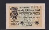 Weimarer Republik, Reichsbank, 20 Millionen Mark Ro.107g, DEU-121a, Wz. Gitter, FZ: BM, -