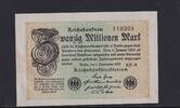 Weimarer Republik, Reichsbank, 20 Millionen Mark Ro.107f, DEU.121b, Wz. Wellen, FZ: NF, -