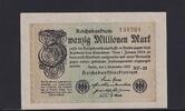 Weimarer Republik, Reichsbank, 20 Millionen Mark Ro.107f, DEU.121b, Wz. Wellen, FZ: NF, -