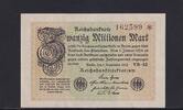 Weimarer Republik, Reichsbank, 20 Millionen Mark Ro.107e, DEU.121h, Wz. Hakensterne, FZ: VB, KN 6 stellig, -