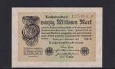 Weimarer Republik, Reichsbank, 20 Millionen Mark Ro.107e, DEU.121h, Wz. Hakensterne, FZ: VB, KN 6 stellig, -