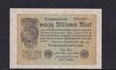 Weimarer Republik, Reichsbank, 20 Millionen Mark Ro.107e, DEU.121h, Wz. Hakensterne, FZ: NF, KN 6 stellig, -