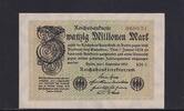 Weimarer Republik, Reichsbank, 20 Millionen Mark Ro.107e, DEU.121h, Wz. Hakensterne, FZ: KH, KN 6 stellig, -