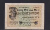 Weimarer Republik, Reichsbank, 20 Millionen Mark Ro.107e, DEU.121h, Wz. Hakensterne, FZ: HM, KN 6 stellig, -