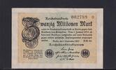 Weimarer Republik, Reichsbank, 20 Millionen Mark Ro.107e, DEU.121h, Wz. Hakensterne, FZ: BM, KN 6 stellig, -