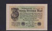 Weimarer Republik, Reichsbank, 20 Millionen Mark Ro.107c/b, DEU-121f/b, Wz. liegende Rauten, FZ. AR, KN 6 stellig, -