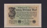 Weimarer Republik, Reichsbank, 20 Millionen Mark Ro.107c/b, DEU-121f/b, Wz. liegende Rauten, FZ. AR, KN 6 stellig, -