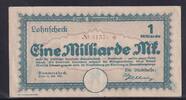 1 Milliarde Mark 10.10.1923 Weimarer Republik, Rheinland, Gummersbach, Stadtkasse, gebraucht III+,