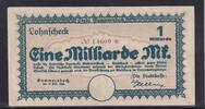 1 Milliarde Mark 10.10.1923 Weimarer Republik, Rheinland, Gummersbach, Stadtkasse, gebraucht III+,