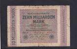 Weimarer Republik, Reichsbank, 10 Milliarden Mark Ro.114a, DEU-136f, Firmendruck, Wz. Hakensterne, KN 6stellig, FZ. WB, -