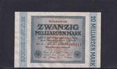 Weimarer Republik, Reichsbank, 20 Milliarden Mark Ro.115b, DEU-137g, Wz. Hakensterne, KN 6 stellig, FZ: DV, schwarzblau, -