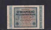 Weimarer Republik, Reichsbank, 20 Milliarden Mark Ro.115b, DEU-137g, Wz. Hakensterne, KN 6 stellig, FZ: WB, schwarzblau, -