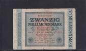 Weimarer Republik, Reichsbank, 20 Milliarden Mark Ro.115b, DEU-137g, Wz. Hakensterne, KN 6 stellig, FZ: GD, schwarzblau, -
