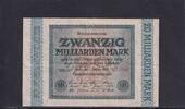 Weimarer Republik, Reichsbank, 20 Milliarden Mark Ro.115b, DEU-137g, Wz. Hakensterne, KN 6 stellig, FZ: HH, schwarzblau, -