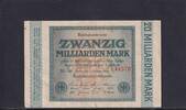 Weimarer Republik, Reichsbank, 20 Milliarden Mark Ro.115b, DEU-137g, Wz. Hakensterne, KN 6 stellig, FZ: SD, schwarzblau, -
