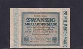 Weimarer Republik, Reichsbank, 20 Milliarden Mark Ro.115b, DEU-137g, Wz. Hakensterne, KN 6 stellig, FZ: MV, schwarzblau, -