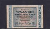Weimarer Republik, Reichsbank, 20 Milliarden Mark Ro.115b, DEU-137g, Wz. Hakensterne, KN 6 stellig, FZ: HH, schwarzblau, -