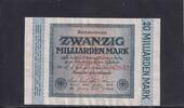 Weimarer Republik, Reichsbank, 20 Milliarden Mark Ro.115b, DEU-137g, Wz. Hakensterne, KN 6 stellig, FZ: DV, schwarzblau, -