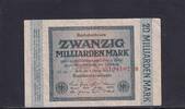 Weimarer Republik, Reichsbank, 20 Milliarden Mark Ro.115e, DEU-137c, Wz. Ringe, KN 6 stellig, FZ: SC, schwarzblau, -